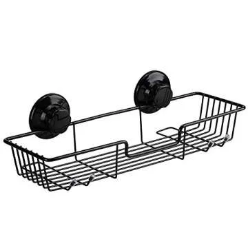 SANNO Suction Cups Shower Caddy, Bathroom Storage Combo Organizer,Rustproof Wire Basket for Kitchen Bathroom Accessories - Stainless Steel,Black