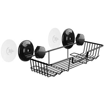 SANNO Suction Cups Shower Caddy, Bathroom Storage Combo Organizer,Rustproof Wire Basket for Kitchen Bathroom Accessories - Stainless Steel,Black