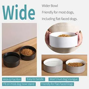 Addogyy Black Dog Bowl Ceramic for Medium Large Breed, Heavy Weighted Dog Food Water Feeder Dish, Non - Slip Modern Cute Extra Big Porcelain 8 in Pet Bowl Maze
