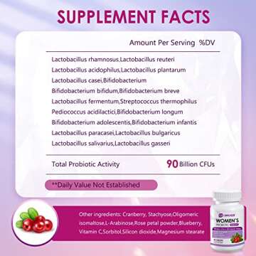 OMOGS Women's Probiotic, with Cranberry Extract, Organic Prebiotics & Vitamin C, 90 Billion CFUs,18 ...
