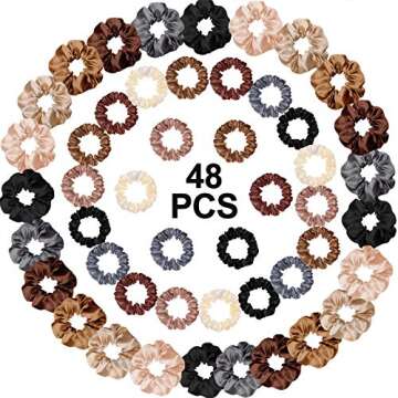 Hanaive 48 Pieces Satin Silk Scrunchies - Elastic Hair Bands, Hair Ties, Ponytail Holders, and Hair Decor in Lovely Colors for Women and Girls