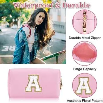 Personalized Initial Letter Patch Makeup Bag for Women