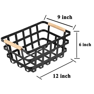 Farmhouse Style Wire Metal Storage Baskets with Wood Handles