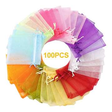 WenTao 100PCS Organza Gift Bags - 4x4.72 Mixed Color Wedding Favor Bags with Drawstring, Premium Can...