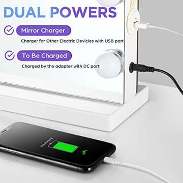 M MIVONDA Vanity Mirror with Lights, Lighted Makeup Hollywood Mirror with Dimmable 3 Color Lights LED Bulbs for Desk and Wall, Mirrors with Plug-in and USB Charger for Bedroom