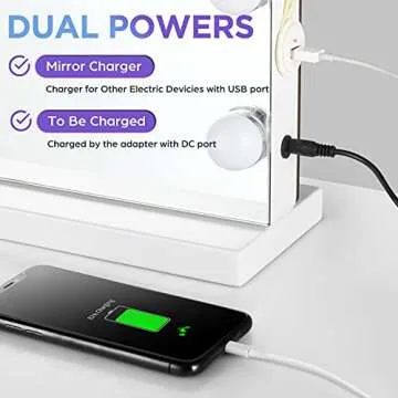 M MIVONDA Vanity Mirror with Lights, Lighted Makeup Hollywood Mirror with Dimmable 3 Color Lights LED Bulbs for Desk and Wall, Mirrors with Plug-in and USB Charger for Bedroom