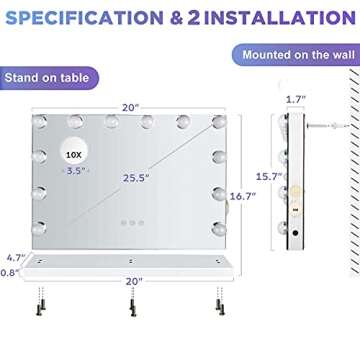 M MIVONDA Vanity Mirror with Lights, Lighted Makeup Hollywood Mirror with Dimmable 3 Color Lights LED Bulbs for Desk and Wall, Mirrors with Plug-in and USB Charger for Bedroom
