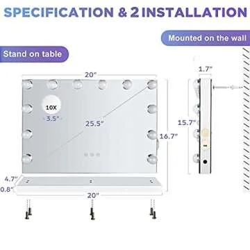 M MIVONDA Vanity Mirror with Lights, Lighted Makeup Hollywood Mirror with Dimmable 3 Color Lights LED Bulbs for Desk and Wall, Mirrors with Plug-in and USB Charger for Bedroom