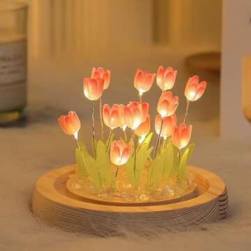 ONXE Mothers Day Gifts for Mom from Daughter, Tulip Night Light Glass Flower Lamp with Wooden Base f...