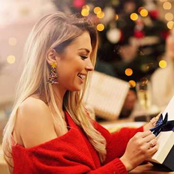 MUYAN Colored Christmas Tree Earrings for Women Glitter Gold Star Christmas Tree Dangle Earrings Hol...