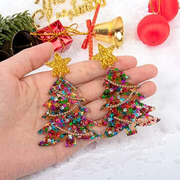 MUYAN Colored Christmas Tree Earrings for Women Glitter Gold Star Christmas Tree Dangle Earrings Holiday Jewelry