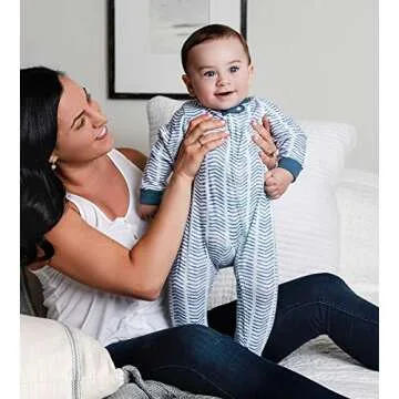 Burt's Bees Baby Boys Play Pjs, 100% Organic Cotton One-piece Zip Front Romper Jumpsuit Pajamas And Toddler Sleepers, Watercolor Chevron, 3 Months US