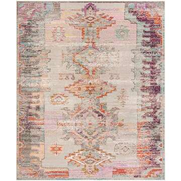 SAFAVIEH Crystal Collection Area Rug - 8' x 10', Light Grey & Purple, Boho Tribal Distressed Design,...