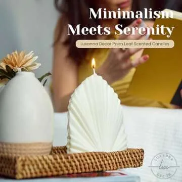 Luxanna Decor - Artistic Palm Leaf Soy Candle, Aesthetic Home Décor, Trendy Minimalist Design, Long-Lasting Lavender Scented Candle, Perfect for Gifts & Special Occasions (White)