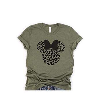Leopard Print Mouse Shirt | Safari Leopard Print Shirt | Cute Shirt for Animal Kingdom (XL, Heather Olive)