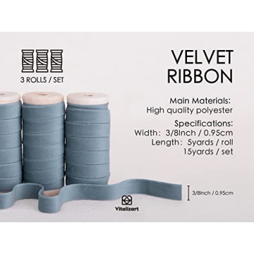 Vitalizart Dusty Blue Velvet Ribbon Set for Gift Wrapping