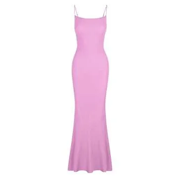 REORIA Women's Sexy Casual Lounge Slip Long Dress Elegant Wedding Guest Sleeveless Backless Ribbed Bodycon Maxi Dresses Petal X-Small