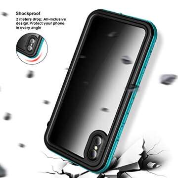 Janazan iPhone Xs Max Waterproof Case, IP68 Full Sealed Drop Resistant Protective Cover, Waterproof Shockproof Snowproof Dirtproof for Outdoor Sports [6.5 inch] (Blue)
