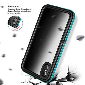 Janazan iPhone Xs Max Waterproof Case, IP68 Full Sealed Drop Resistant Protective Cover, Waterproof Shockproof Snowproof Dirtproof for Outdoor Sports [6.5 inch] (Blue)