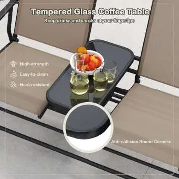 Tangkula 2 Person Swing Glider Chair, Patio Rocking Loveseat w/Center Tempered Glass Table, Outdoor Swing Bench w/Steel Frame & Breathable Mesh Fabric for Porch, Balcony, Poolside (Beige)