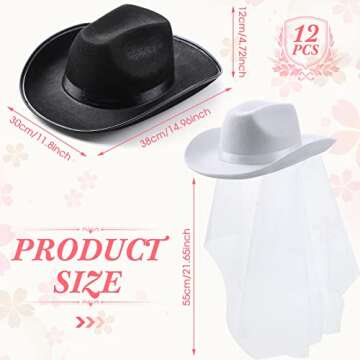 Unittype 12 Pcs Women Cowgirl Cowboy Hats Bachelorette Cowboy Hats for Bridal Shower Wedding Engagem...