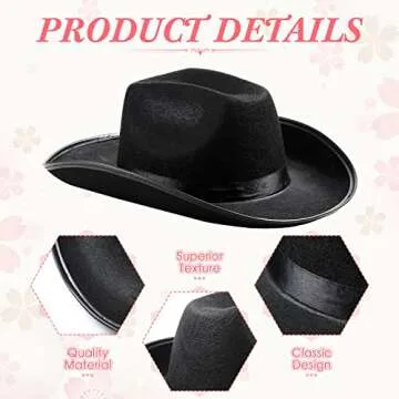 Unittype 12 Pcs Women Cowgirl Cowboy Hats Bachelorette Cowboy Hats for Bridal Shower Wedding Engagement Halloween Cosplay(Black, White,Classic Style)