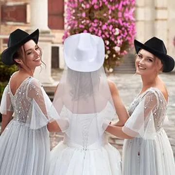 Unittype 12 Pcs Women Cowgirl Cowboy Hats Bachelorette Cowboy Hats for Bridal Shower Wedding Engagement Halloween Cosplay(Black, White,Classic Style)