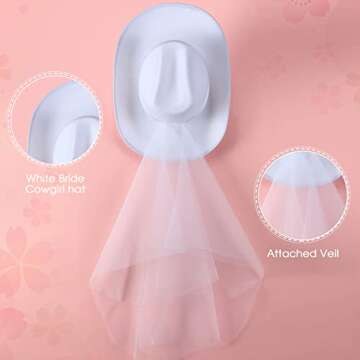 Unittype 12 Pcs Women Cowgirl Cowboy Hats Bachelorette Cowboy Hats for Bridal Shower Wedding Engagement Halloween Cosplay(Black, White,Classic Style)