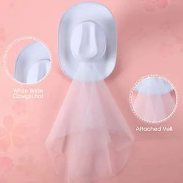 Unittype 12 Pcs Women Cowgirl Cowboy Hats Bachelorette Cowboy Hats for Bridal Shower Wedding Engagement Halloween Cosplay(Black, White,Classic Style)