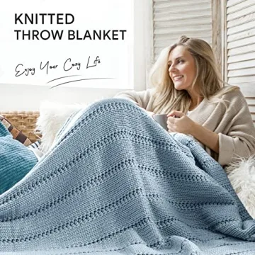RECYCO Soft Cable Knit Blue Blanket for Cozy Comfort