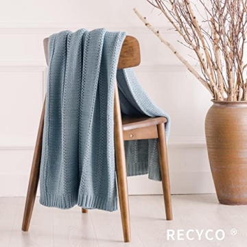 RECYCO Soft Cable Knit Blue Blanket for Cozy Comfort