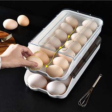 GENGCANG Egg Holder for Refrigerator Egg Tray Auto Scrolling Down for Refrigerator Smart Stackable Antislip Egg Container for Refrigerator with Lid Clear Plastic 2 PICS/Package hold 28 Eggs