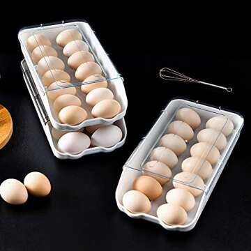 GENGCANG Egg Holder for Refrigerator Egg Tray Auto Scrolling Down for Refrigerator Smart Stackable Antislip Egg Container for Refrigerator with Lid Clear Plastic 2 PICS/Package hold 28 Eggs