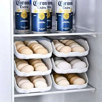 GENGCANG Egg Holder for Refrigerator Egg Tray Auto Scrolling Down for Refrigerator Smart Stackable Antislip Egg Container for Refrigerator with Lid Clear Plastic 2 PICS/Package hold 28 Eggs