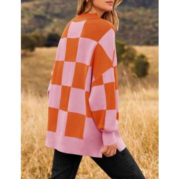 ZESICA Women's Winter Oversized Sweaters Long Sleeve Color Block Mock Neck Side Slit Comfy Loose Knitted Pullover Tops,Orange,Large