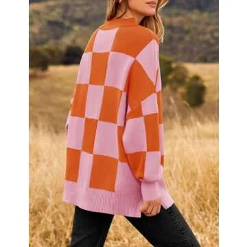 ZESICA Women's Winter Oversized Sweaters Long Sleeve Color Block Mock Neck Side Slit Comfy Loose Knitted Pullover Tops,Orange,Large