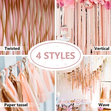 PartyWoo Crepe Paper Streamers in Rose Gold & Pink