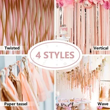 PartyWoo Crepe Paper Streamers in Rose Gold & Pink