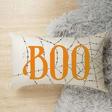 GTEXT 20"x12" Halloween Boo Throw Pillow Cover Autumn Decor Halloween Spiderwebs Pillow Cases Cotton Linen Pillow