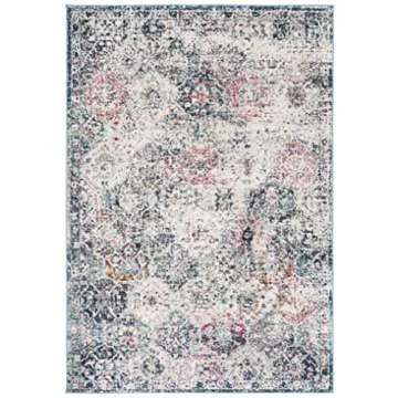 SAFAVIEH Madison Collection 5'3" x 7'6" Navy / Teal MAD611N Boho Chic Floral Medallion Trellis Distressed Non-Shedding Living Room Bedroom Area Ru