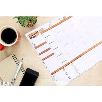 Deluxe Rose Gold Monthly Wall and Desk Pad Calendar - Over 12 Months of Advance Planning and Productivity | Undated - Sheet Size: 22”x17”')