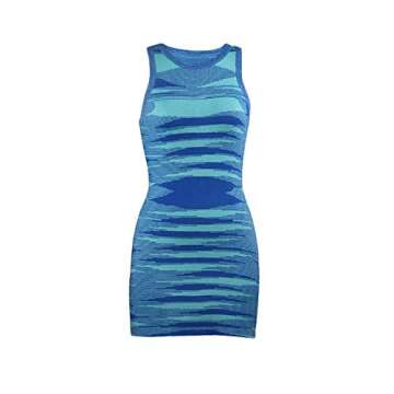 NUFIWI Women Sexy Tie Dye Mini Dress Rib Knitted Sleeveless Bodycon Short Dress Summer Y2K Streetwear (Blue, S)