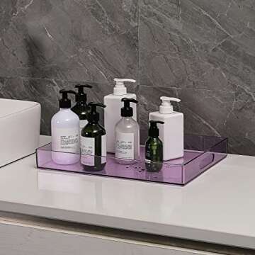 Sooyee Violet Clear Serving Tray with Handles,16" x 12" Decorative Tray,Coffee Table Tray,Acrylic Tray for Breakfast, Tea, Food, Butler,Table Ottoman Vanity Countertop