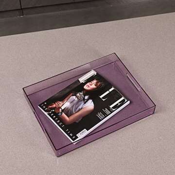 Sooyee Violet Clear Serving Tray with Handles,16" x 12" Decorative Tray,Coffee Table Tray,Acrylic Tray for Breakfast, Tea, Food, Butler,Table Ottoman Vanity Countertop