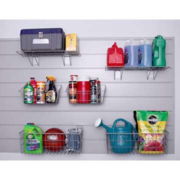 Crownwall Steel Shelf and Basket Organizer Kit, Heavy Duty Shelves and Baskets for Storage and Organization, Compatible Slatwall (6-Piece)