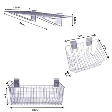 Crownwall Steel Shelf and Basket Organizer Kit, Heavy Duty Shelves and Baskets for Storage and Organization, Compatible Slatwall (6-Piece)