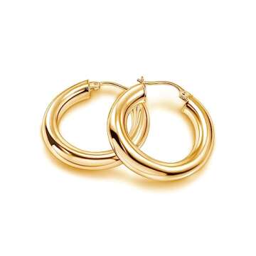 Hoops & Loops - Sterling Silver 30mm High Polished Click Top Hoop Earrings in Yellow Gold Flash Plat...