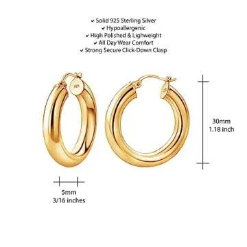 Hoops & Loops - Sterling Silver 30mm High Polished Click Top Hoop Earrings in Yellow Gold Flash Plated