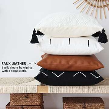 JOJUSIS Modern Leather Throw Pillow Covers for Couch Sofa Bed Set of 2 16 x 16 Inch 100% Faux Leather