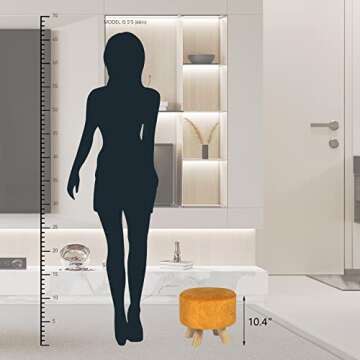 Asense Small Round Ottoman Foot Rest Stool Linen Padded Seat Footstool Ottoman with Non-Skid Wooden Legs (Orange,Linen)